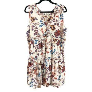 Ella Moon Shift Dress Tiered Ruffle Floral V Neck Sleeveless Boho Ivory Size L